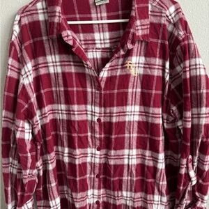 Plaid Button-Up Shirt in Red and White